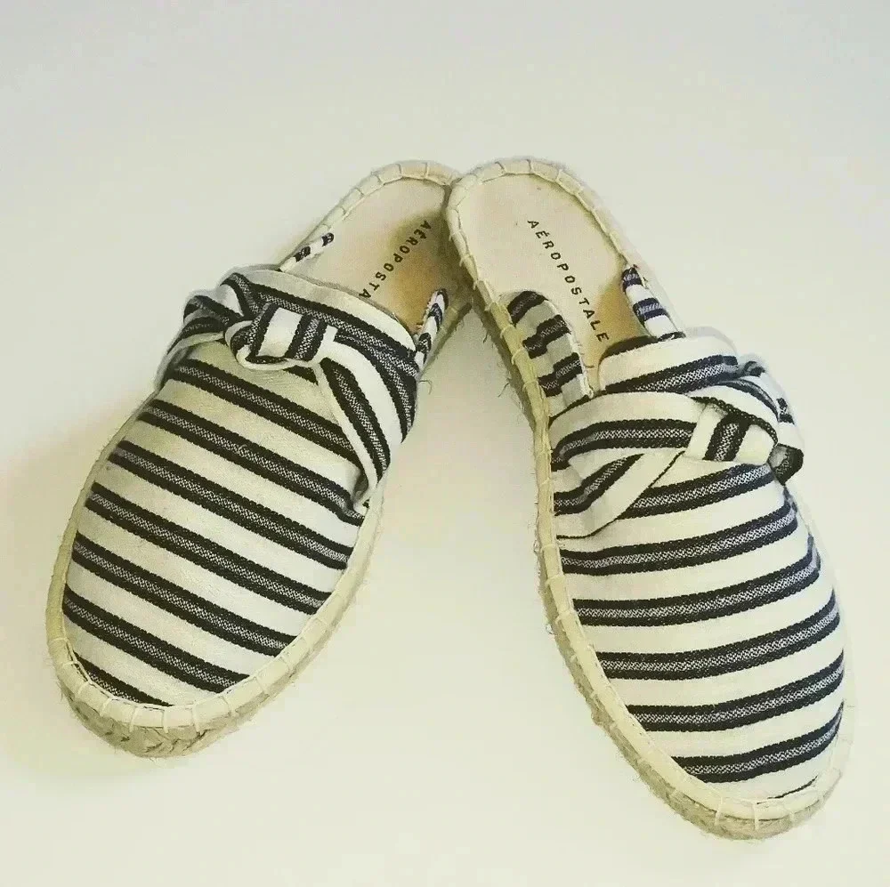 Aeropostale Women Striped Espadrille Mule‎ Flats Shoes Size 6